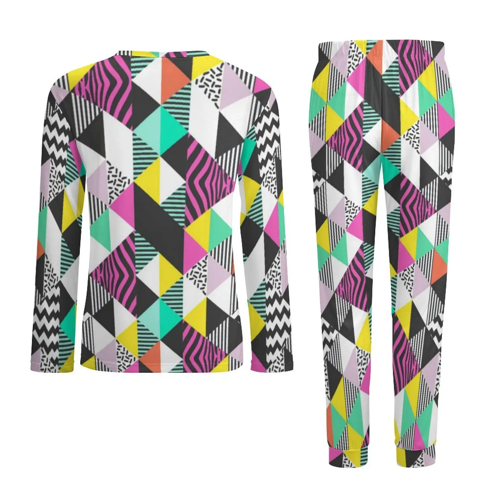 Pijamas de arte geométrico moderno para hombre, ropa de dormir elegante con triángulos abstractos, conjuntos de pijamas de diseño de habitación de dos piezas de manga larga para primavera