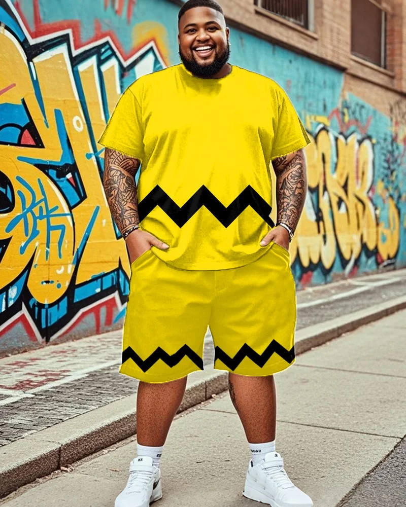 

S-9XL Large Size Men's Suit - Colorblock Short-sleeved T-shirt and Shorts Two-piece Suit