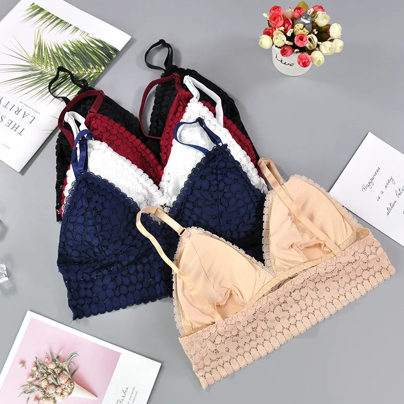 Underwear Women LaceTop Bra Seamless WirelessPush UpPadded U Type Invisible Backless Lingerie A B C Cup Sexy Floral Bralette