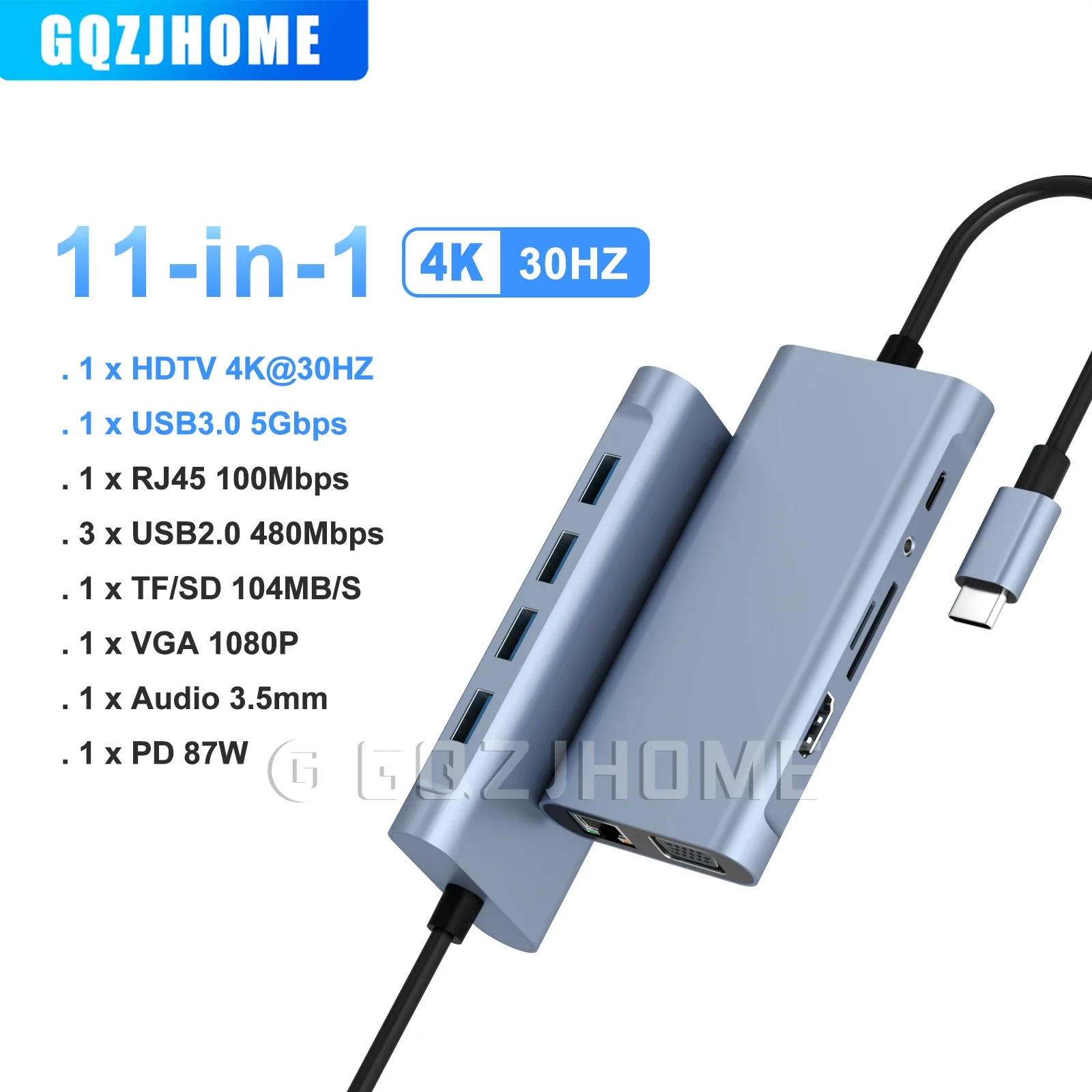 

11 in 1 USB C HUB 4K30Hz Type C to HDMI-compatible USB3.0 Adapter Type C HUB Dock PD100W USB C Splitter for MacBook Pro Air