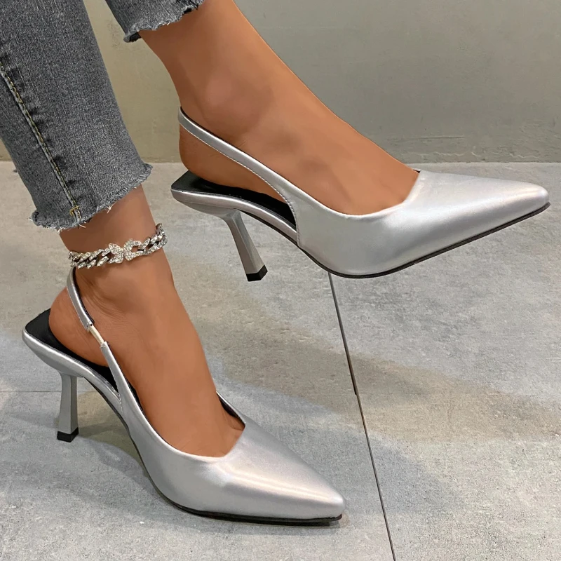 

Womens Fashion Leopard Print Designer Simple Non-Slip Pointed Toe Sandals Spring New Daily Comfortable Office Slip-On High Heels