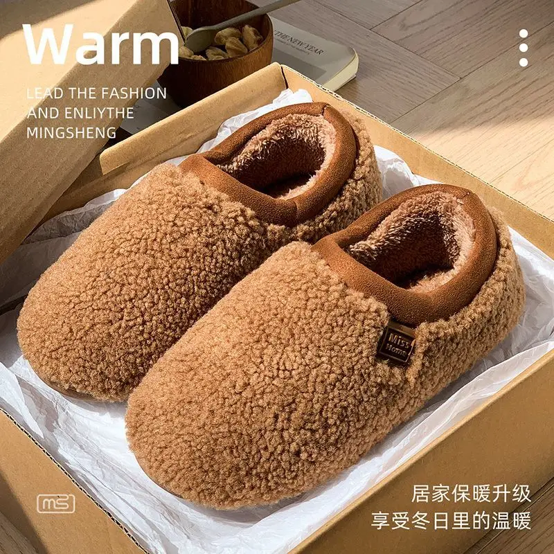 2025 new arrival men's home warm slippers cheap fur loafers males slip-on indoor bedroom floor shoes unisex couples