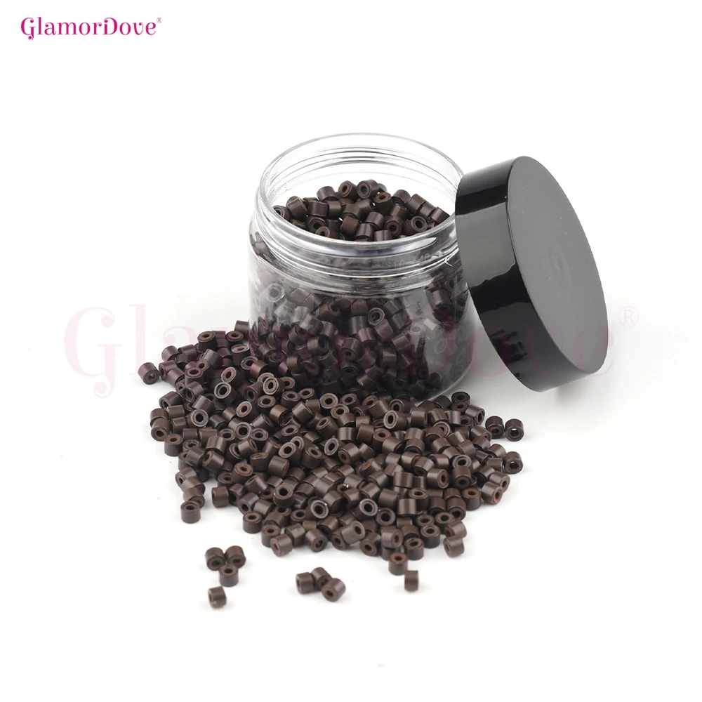 GlamorDove 1000PCS 4mm Micro Beads – Silicone Lined, Color-Matched Shell Hair Beads for I Tip & Weft Extensions, 5 Colors