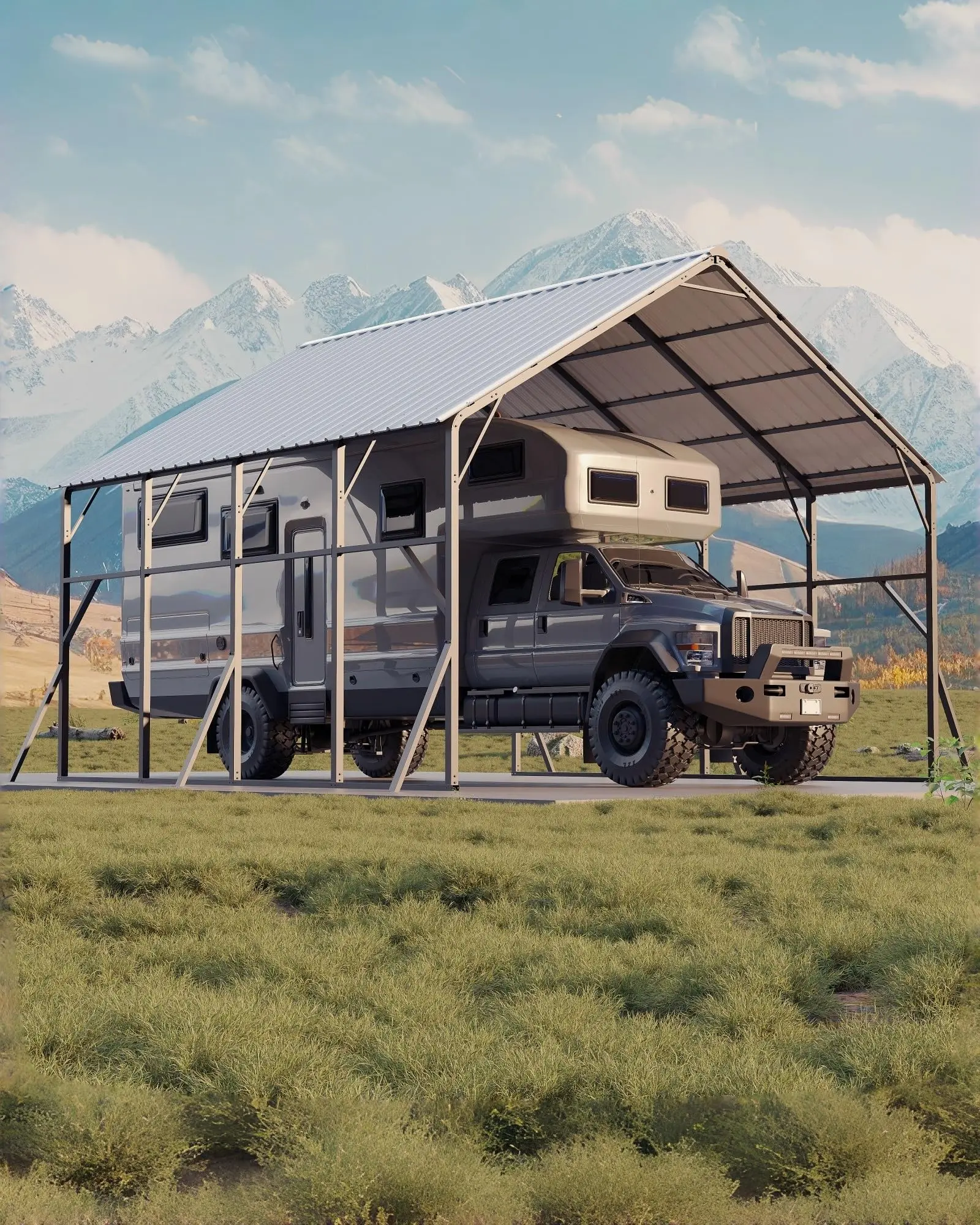 GarveeLife Heavy-Duty 20x20 ft Metal Carport Garage – 2-Car or RV Shelter – 120° Steep Tone Vertical Roof for Superior Snow Shedding – 173