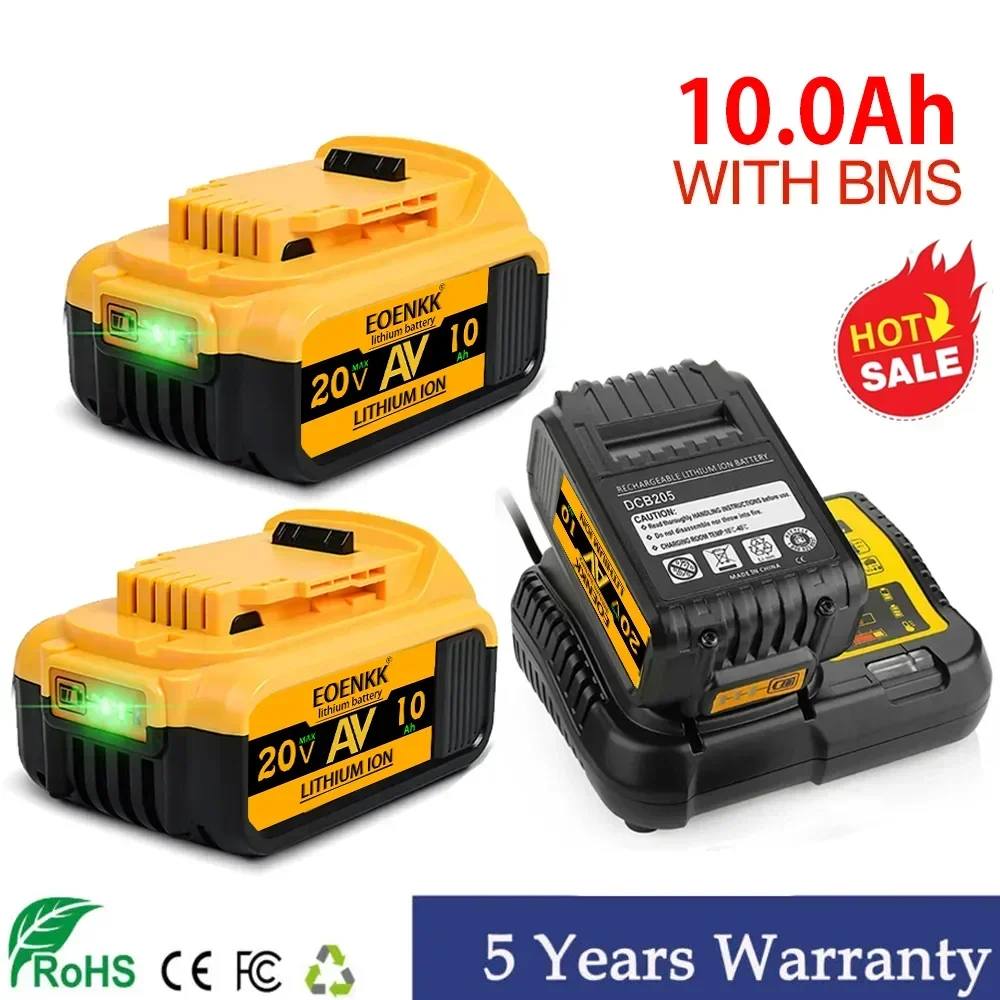 

1-3piece 20V 10.0Ah 10000mAh DCB200 18650 Replacement Li-ion Battery for DeWalt MAX DCB205 DCB201 DCB203 Power Tool Batteries