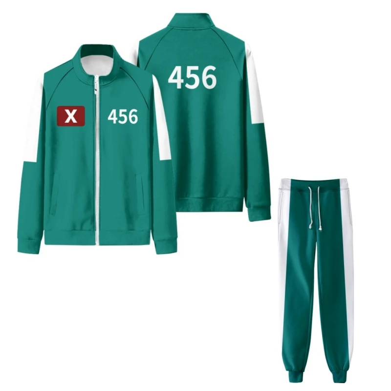 Korean TV Ojingeo Game Player 456 Cosplay Costumes 001 Number Green Coat Sportswear Halloween Party Outfits Props Role Play