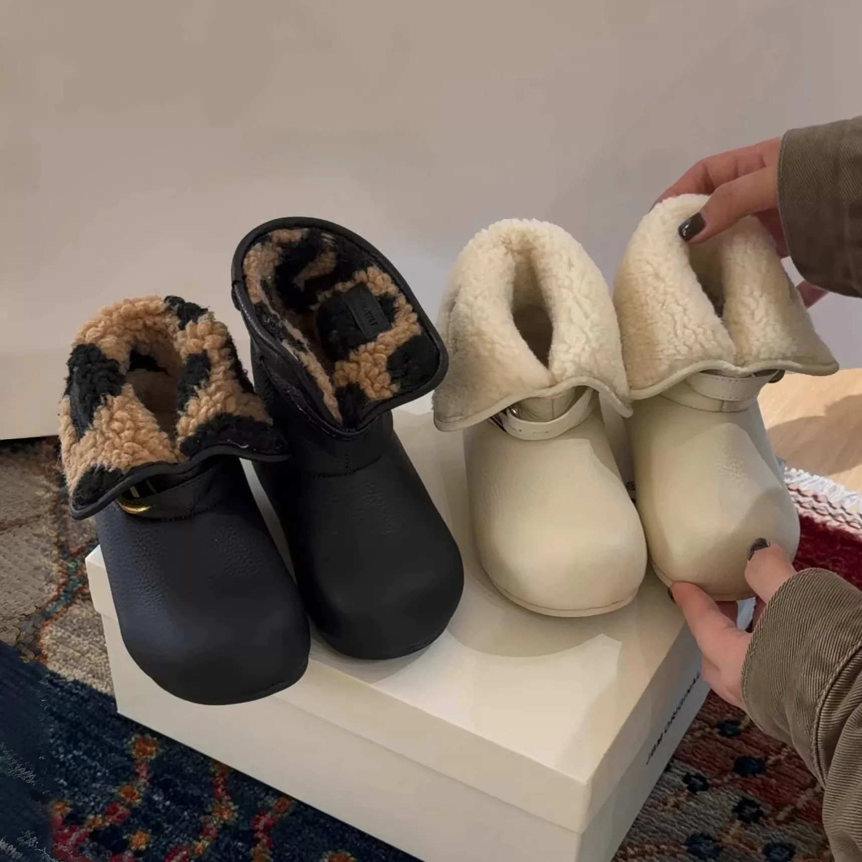 Kids' Snow Boots PU Leather Solid Color Fashion Winter Boots For Children Anti-slip Warm Designer Black White Size 26-37