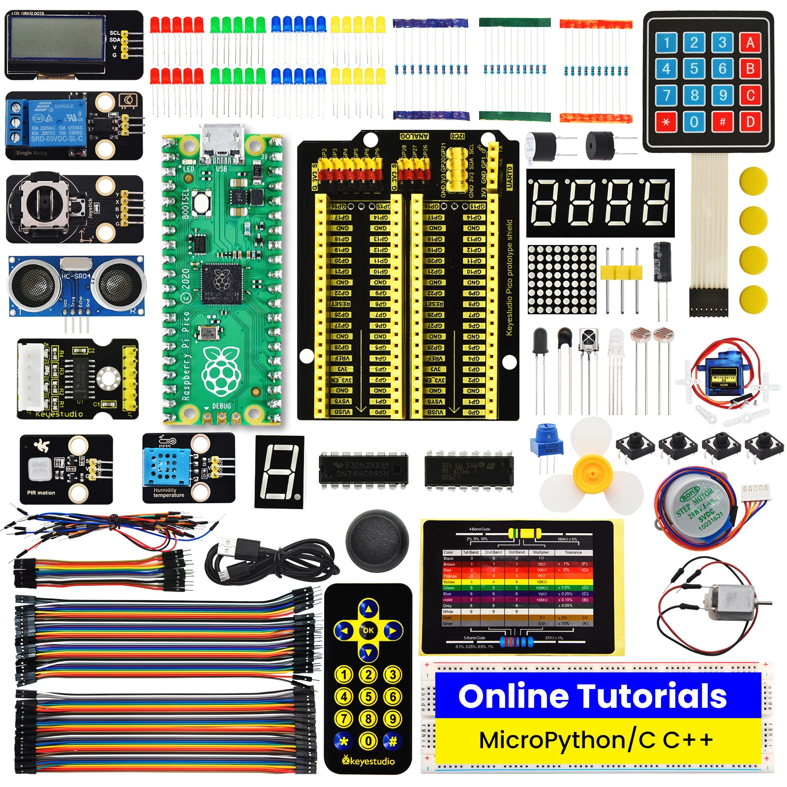 Keyestudio Raspberry Pi Pico Complete Starter Kit For Raspberry Pi Pico 33 Projects Python Code Tutorial Compatible Lego Blocks