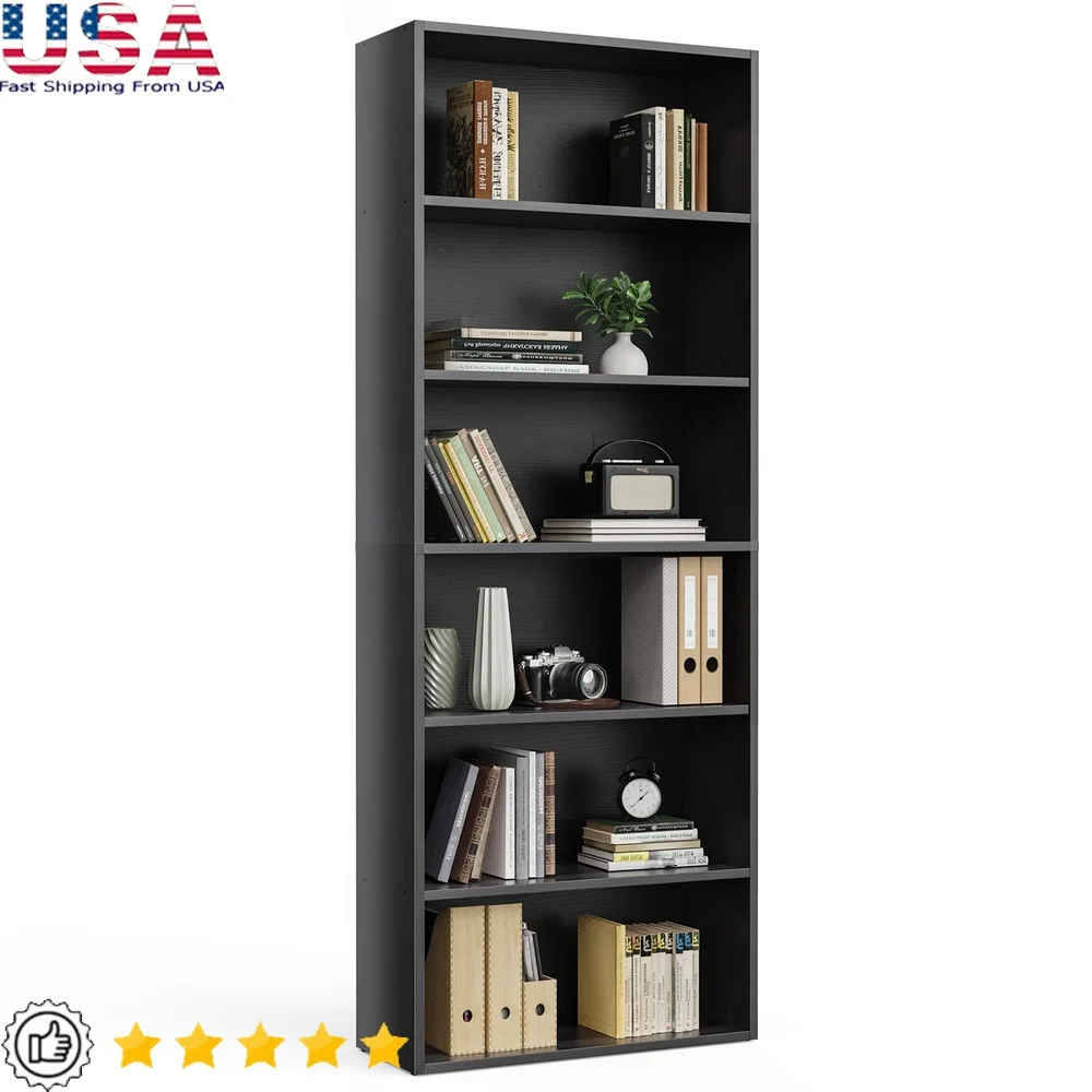 

6-Tier Adjustable Bookcase Storage Shelves Wooden Bookshelf with Anti-Tip Device Living Room Classroom Organization