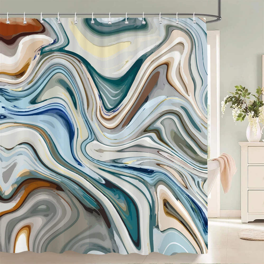 High Quality Colorful Abstract Geometric Printed Fabric Shower Curtains  Waterproof Bathroom Decor with 12 Hooks Bathtub Curtain