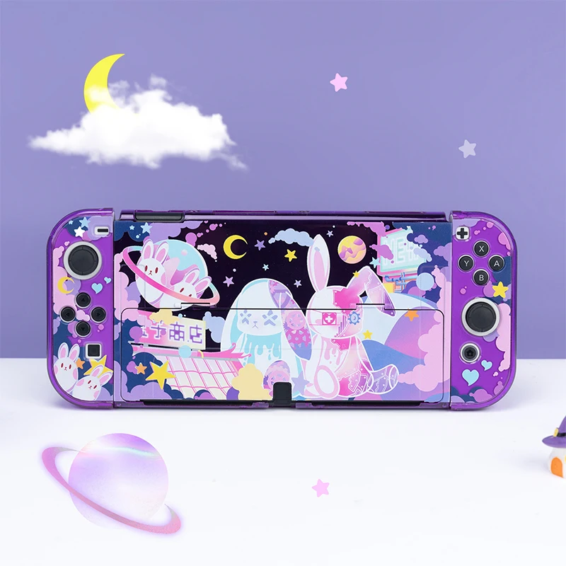 

Purple Rabbit Hard PC Cover Back Protective Case for Nintendo Switch Oled NS Joy-Con Controller Crystal Housing Shell Protector