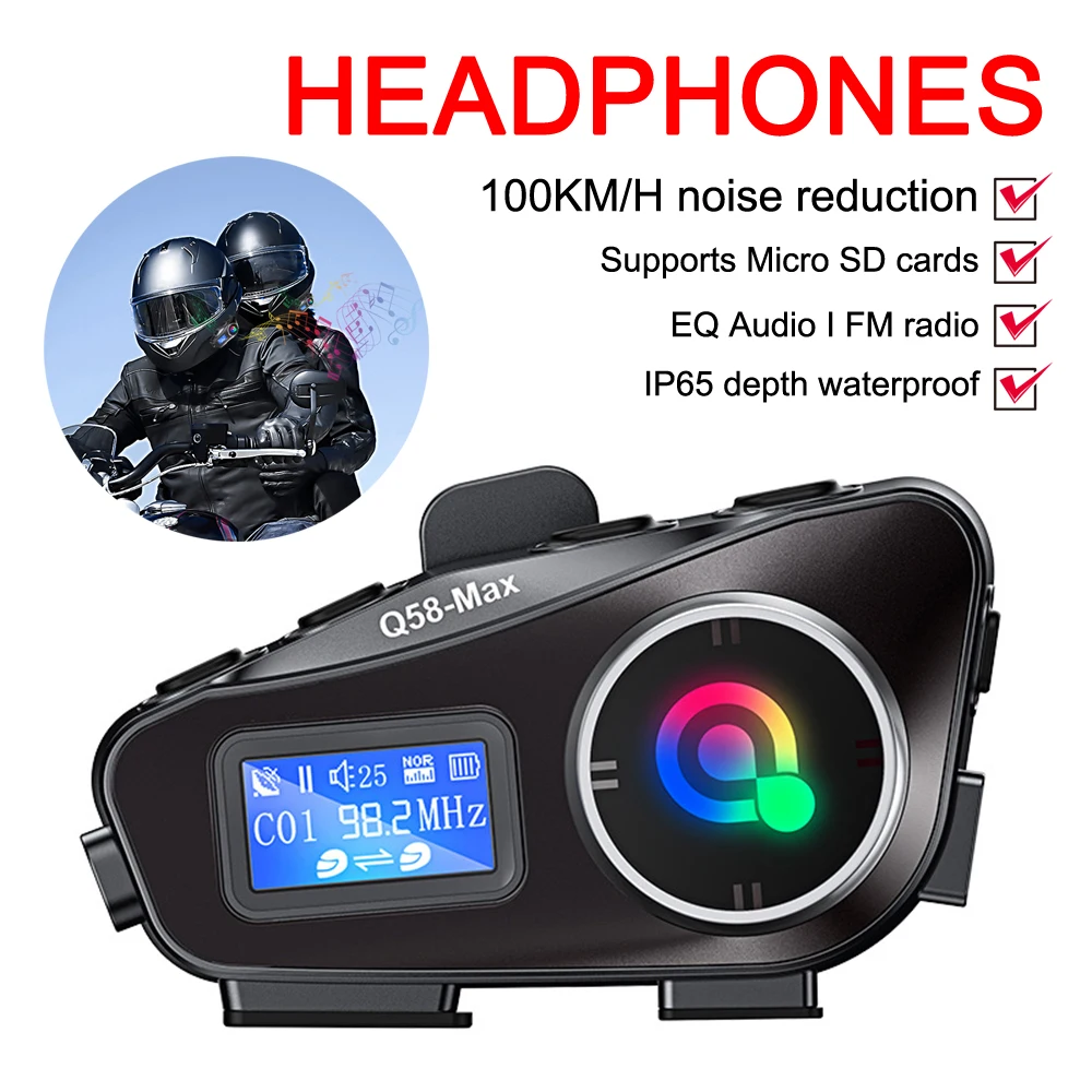 

Motorcycle Helmet Headset Wireless Bluetooth Intercom Handsfree Headphone with LCD Display FM Radio 500m Music Share For 2 Rider