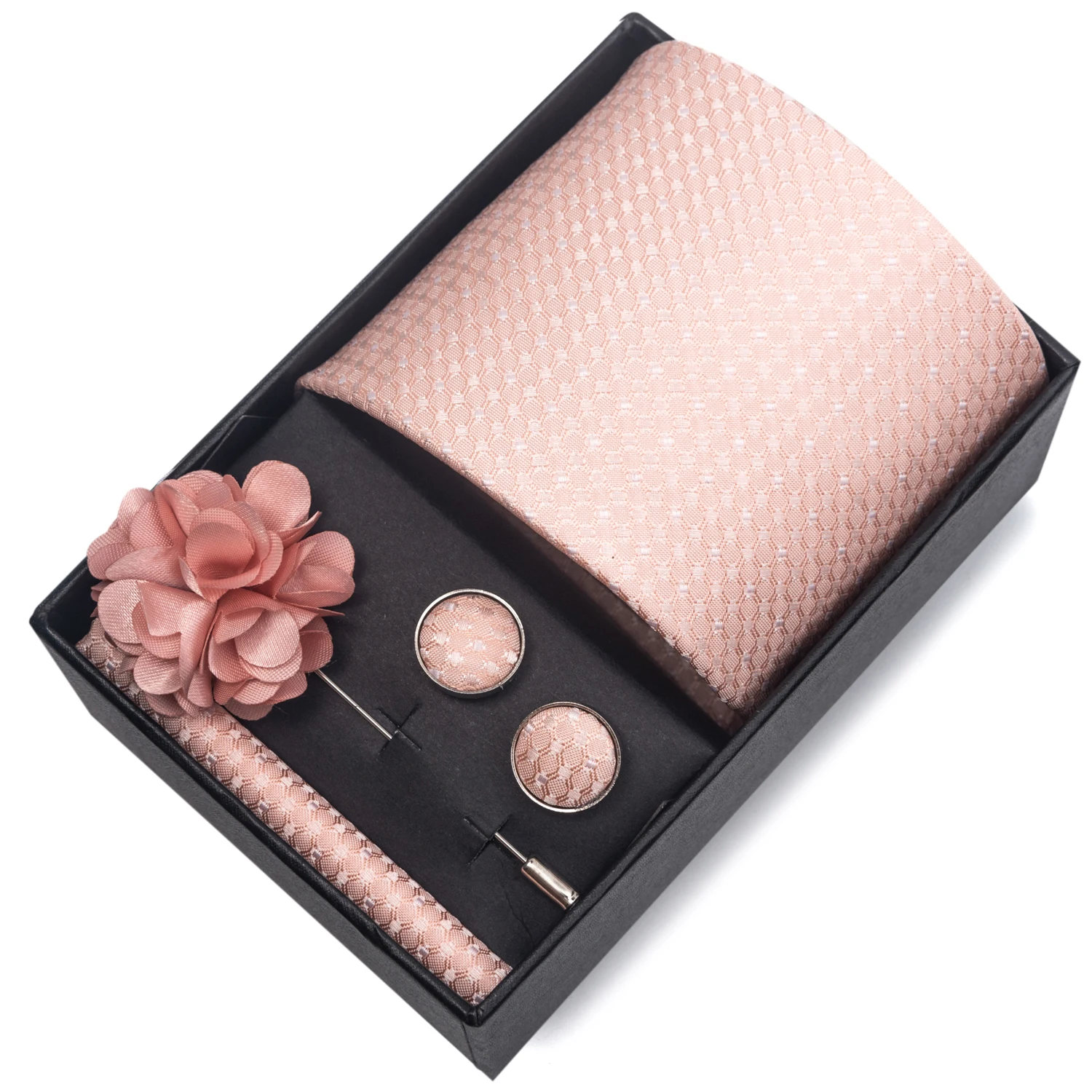 2025 Neue Design Marke 8 cm Blau Gestreifte Krawatte Taschentuch Manschettenknopf Brosche Set Mann Geschenk Box Hochzeit Geschenk Fit formelle Party – Detail 11