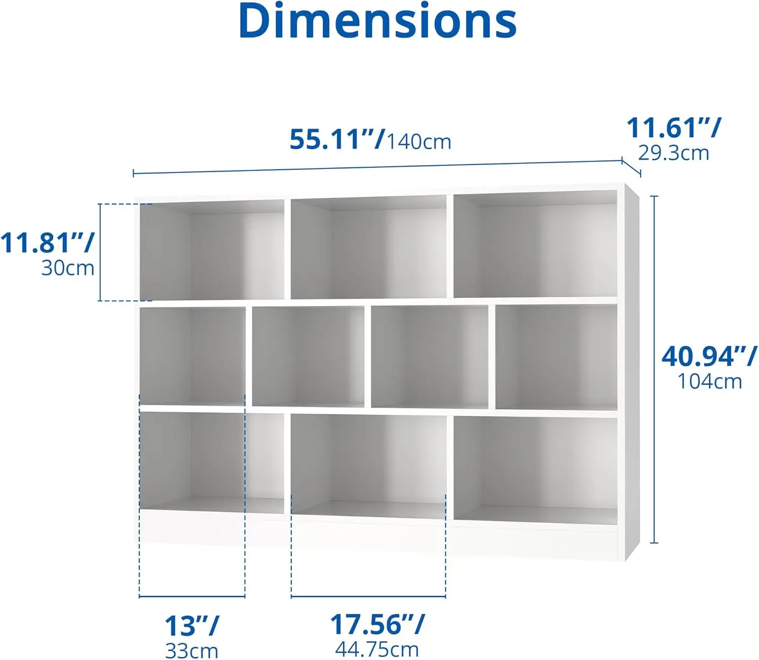 Castle White Bookshelf, 3-Tier Open Shelf Bookcase, 10 Cube Storage Organizer with Anti-Tilt Device for Bedroom, Living Roo