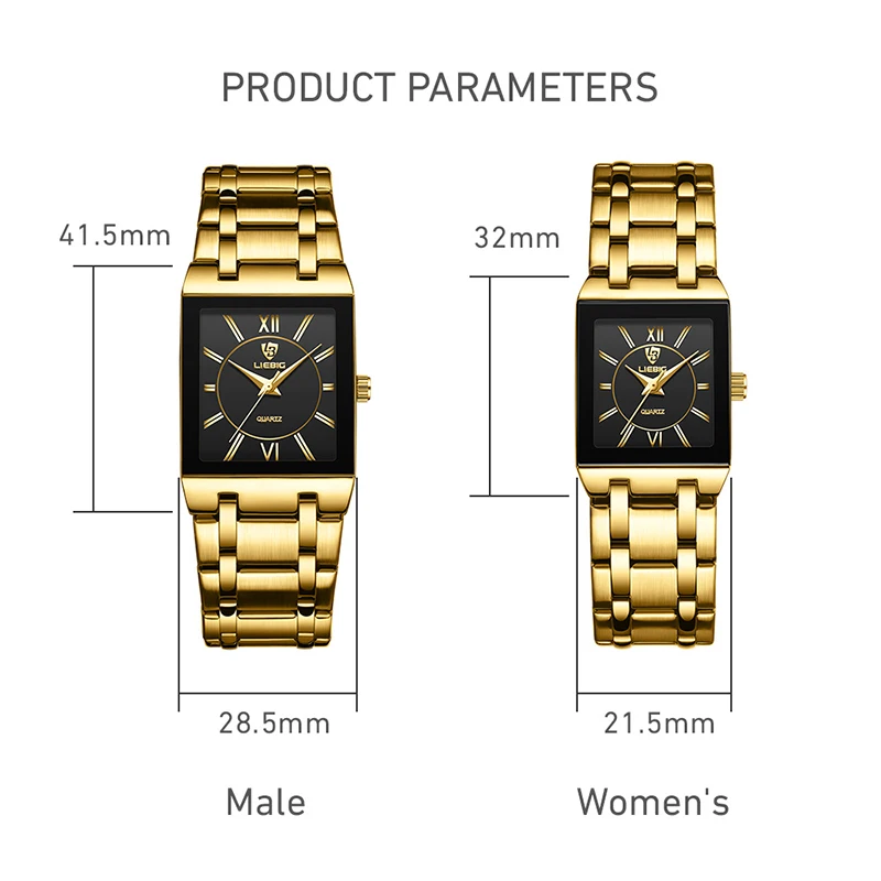 LiEBIG Fashion Ladies Watches Female Girl Male Clock Luxury Full Steel Golden Quartz Wristwatches For Women Mens Relogio Feminin