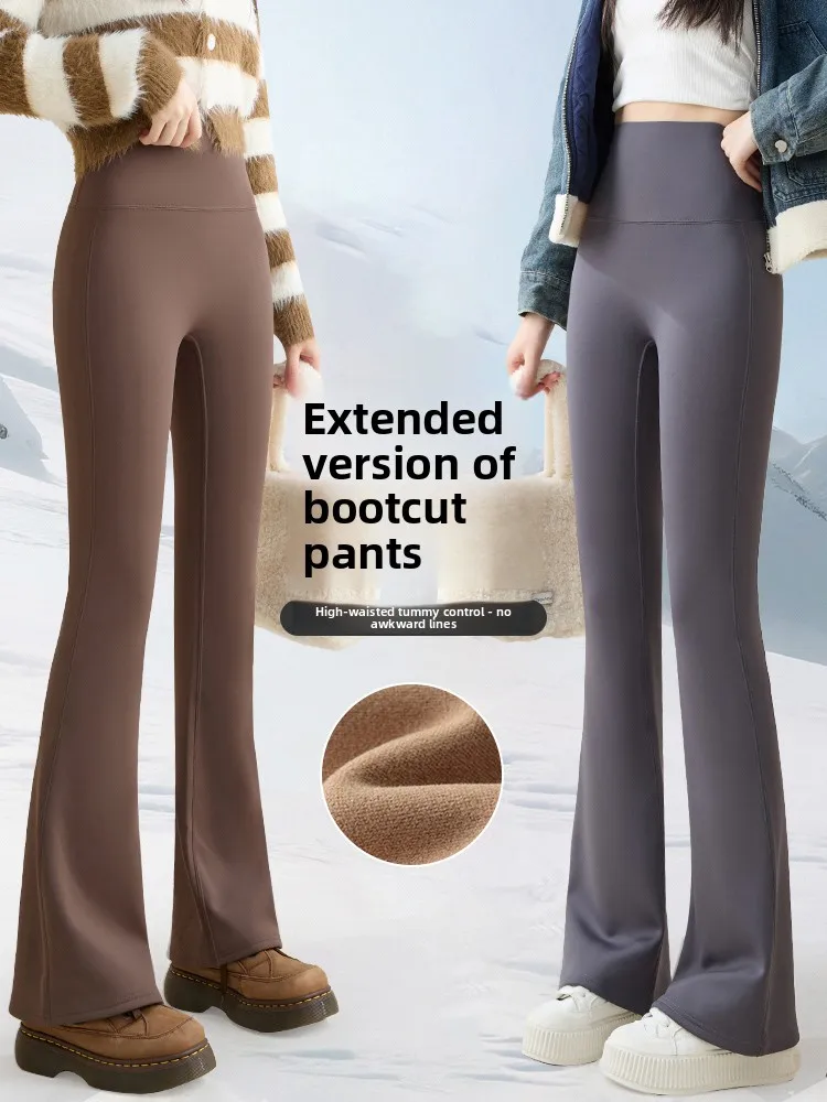 Hoge taille Ultra lang Fce gevoerd Verlengde lengte Uitlopende yogabroek Dames bovenkleding Ark broek Winter Sle Niet omvangrijk