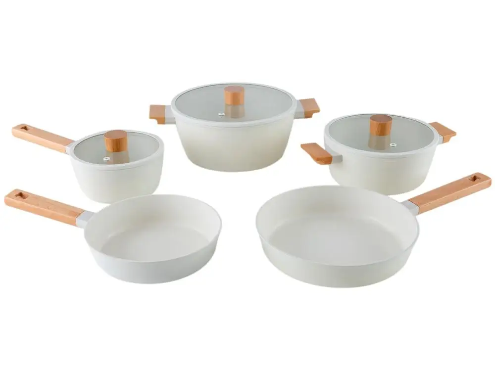 Jogo de Panelas Brinox Revestimento Cerâmico Creme 5 Peças Ceramic Life Nordic