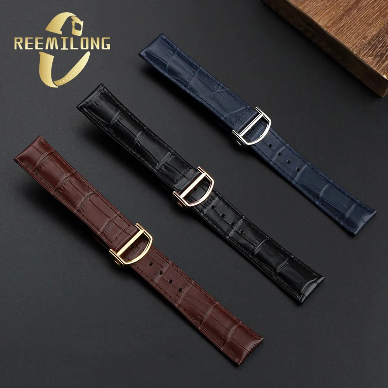 First layer cowhide watchstrap For TANK RONDE SOLO de Cartier 16mm 18mm 20mm black blue brown men women watchband folding buckle