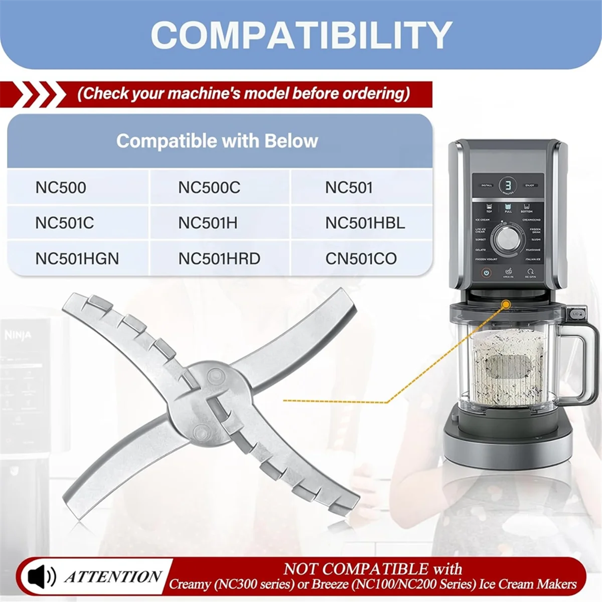 Vervanging Paddle Blade voor Ninja Creami NC501 CN501CO NC500C NC501C NC501H Ijs Makers Ijs Mixer Attachment