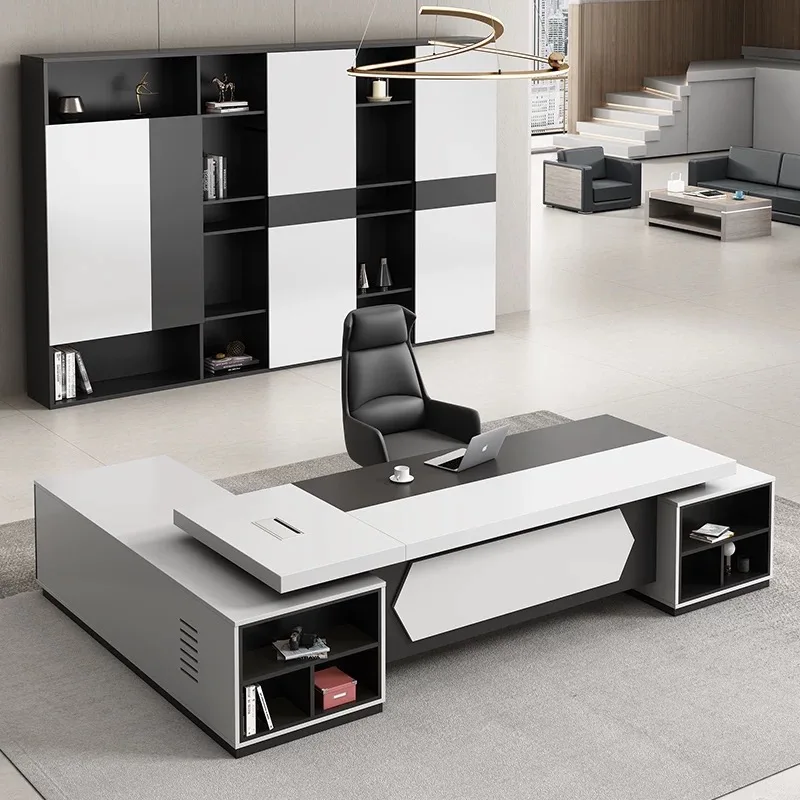 ~* Modern Wooden L Shaped Manager Table Strong Durable Office Furniture Side Drawers Combination Office Executive Tables