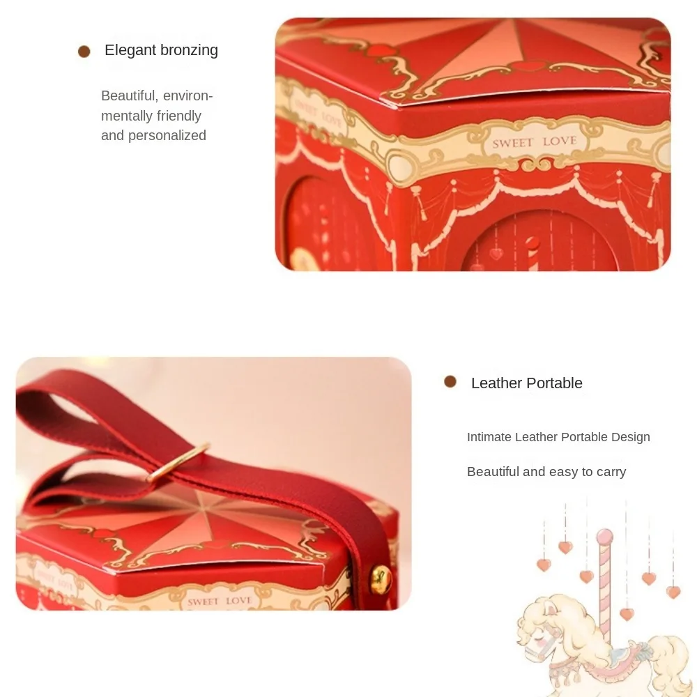 New Wedding Carousel Gift Box Leather Handle Paper Wedding with Hand Gift Birthday Candy Tote Bag