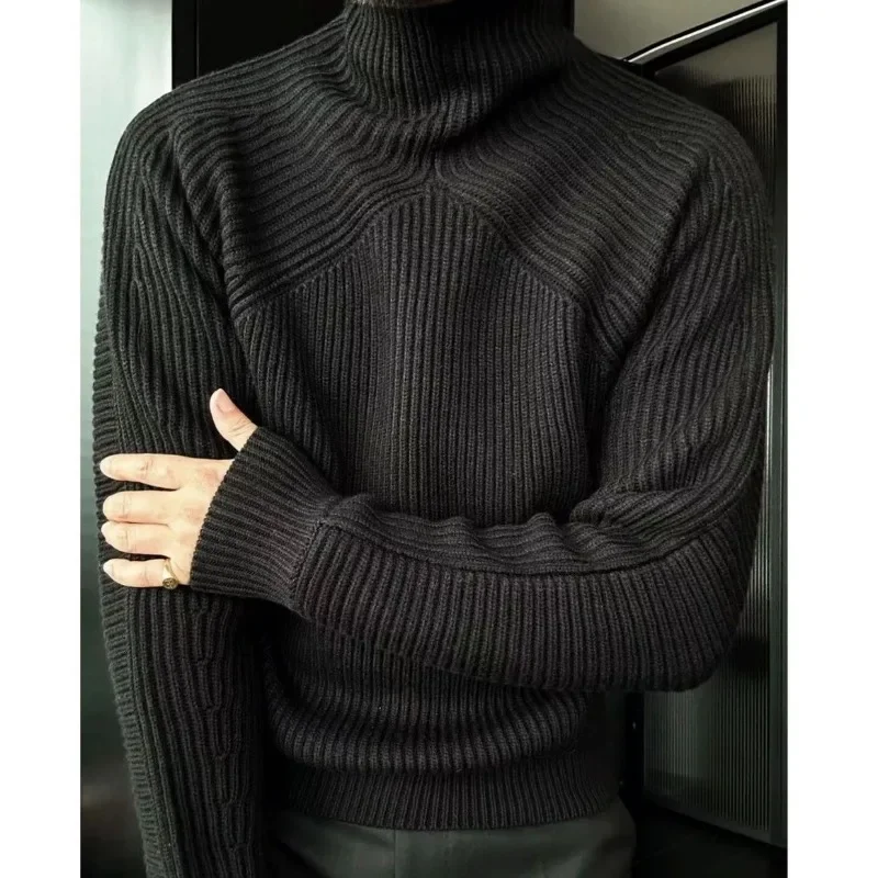 British Style High Collar Sweater Autumn Winter Men's Casual Short Knitted Pullovers Slightly Loose Cozy Raglan Sleeve Jumpers