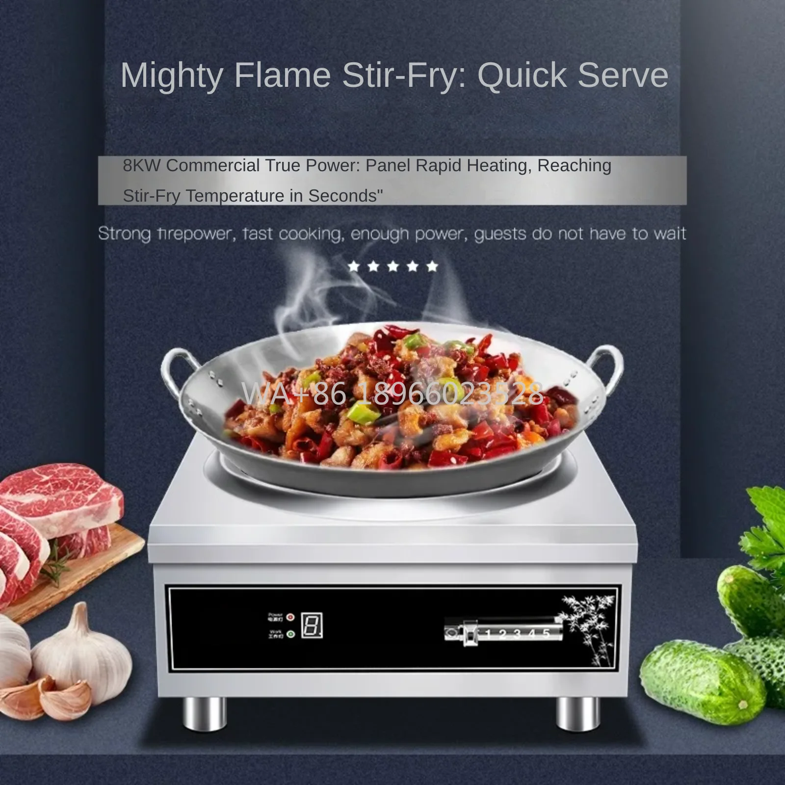 

Плоская коммерческая электрическая индукционная плита, высокая мощность, 220 В, 6000 Вт, однослойная катушка из чистой меди, магнитный переключатель, плита