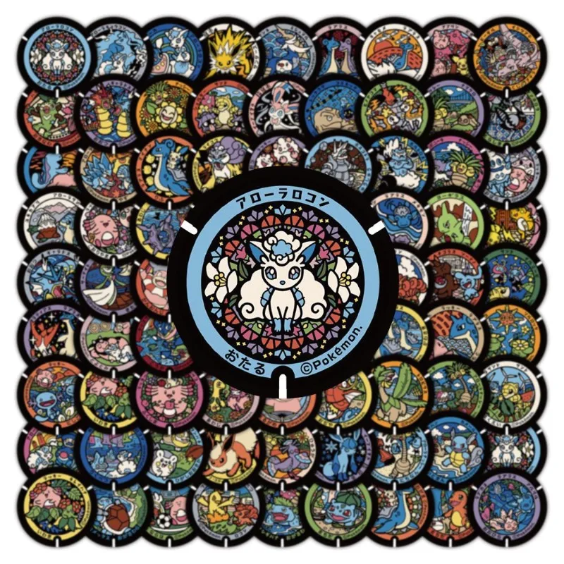 108Pcs Round Pocket Monster Manhole Stickers Waterproof Pokemon Pikachu Decals for Journal Skateboard Children DIY Toys