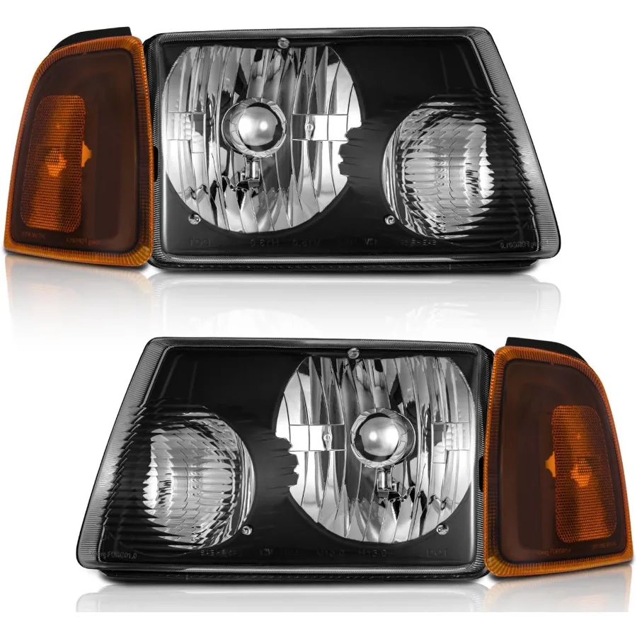 

For 20012011 Ranger Headlights Assembly Headlamp Replacement with Black Housing and Amber Reflector Left and Right Pair Set fo