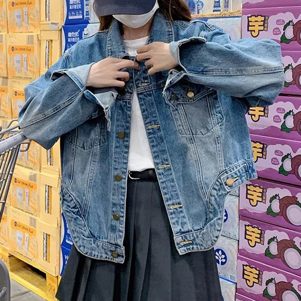 

Blue washed denim jacket for women's small spring and autumn new fashion versatile irregular denim casual top