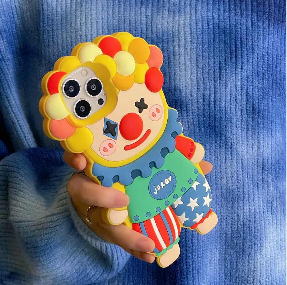 Funny Cute Ins Korean Candy Color Hair Clown Silicone Phone Case For Iphone 11 12 13 14 15 16Pro Max Shockproof Soft Cover Funda