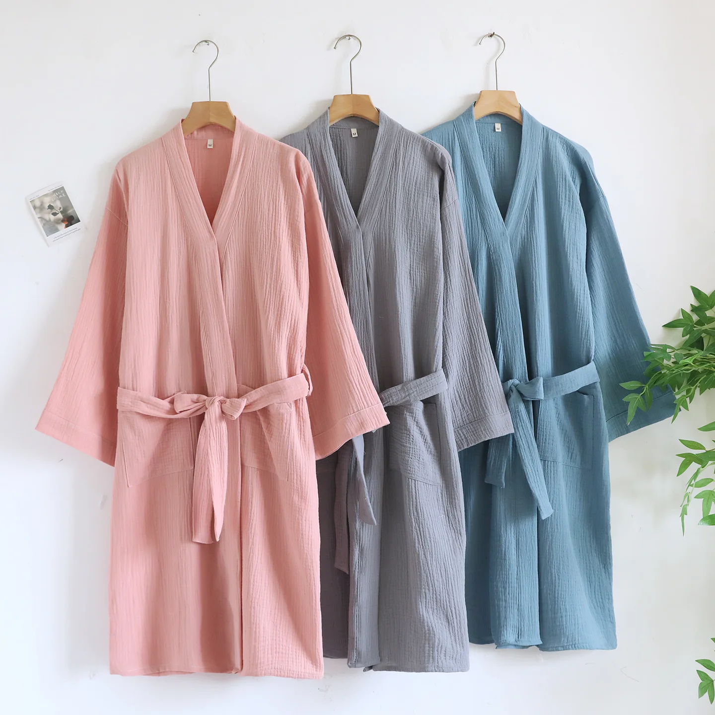 

Cotton Crepe Double Gauze Japanese Kimono Robe Womens Men Sleepwear Couple Dressing Gown Wedding Bathrobe