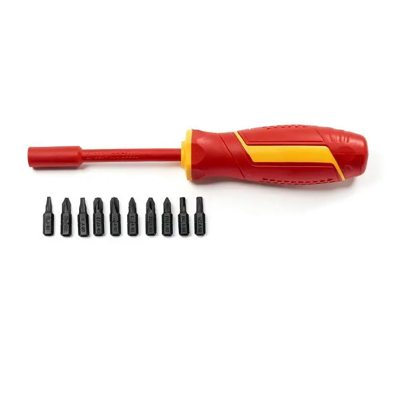 Insulated Screwdriver Set Magnetic Interchangeable Slotted Bits Compact Electrician Tool for Travel Emergency Repair Use