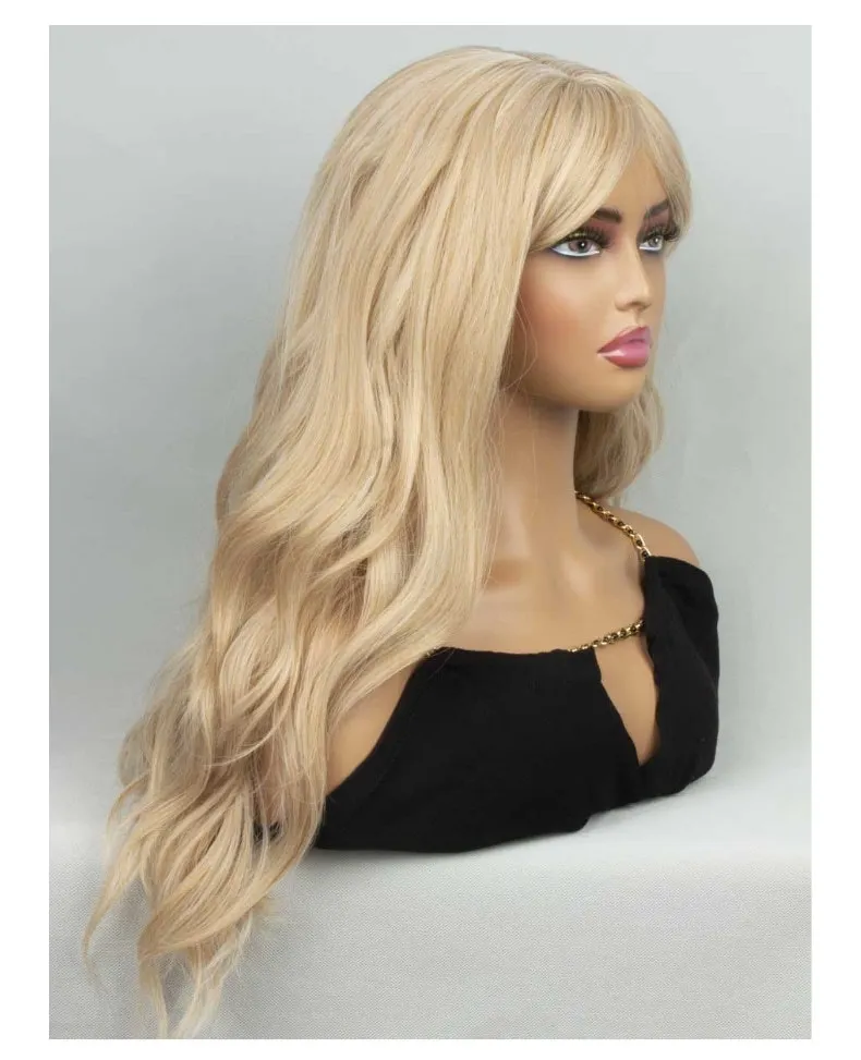 Parrucca moda europea e americana femminile bionda capelli lunghi ricci soffice parrucca grande onda copricapo copricapo completo in fibra chimica