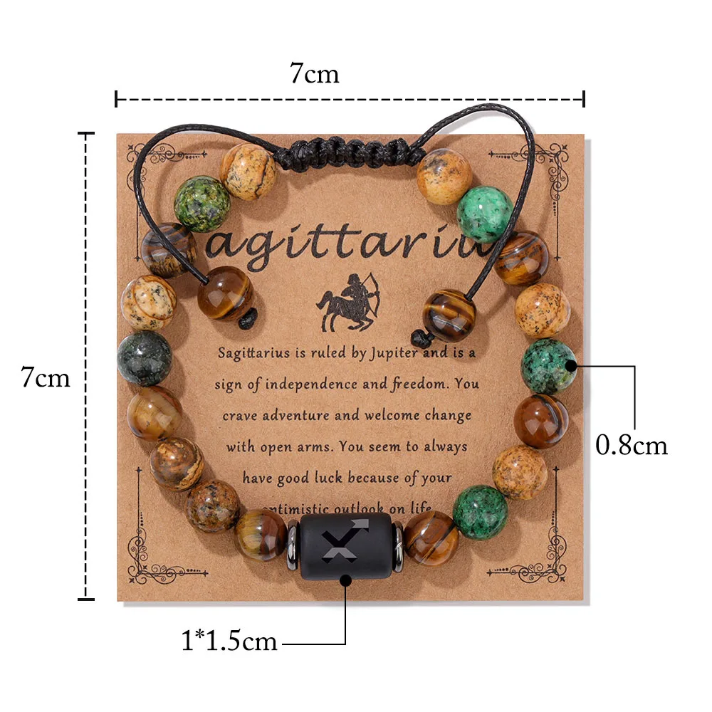 12 Zodiac Signs Natural Stone Bracelet Taurus Cancer Virgo Pisces Bracelets for Women Men Constellation Jewelry Friendship Gift