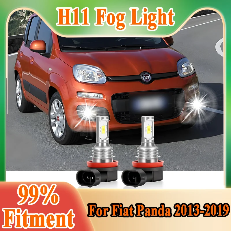 2PCS H11 Canbus Car LED Fog Light 6000K CSP Chips Plug and Play For Fiat Panda 2013 2014 2015 2016 2017 2018 2019 Auto Bulb
