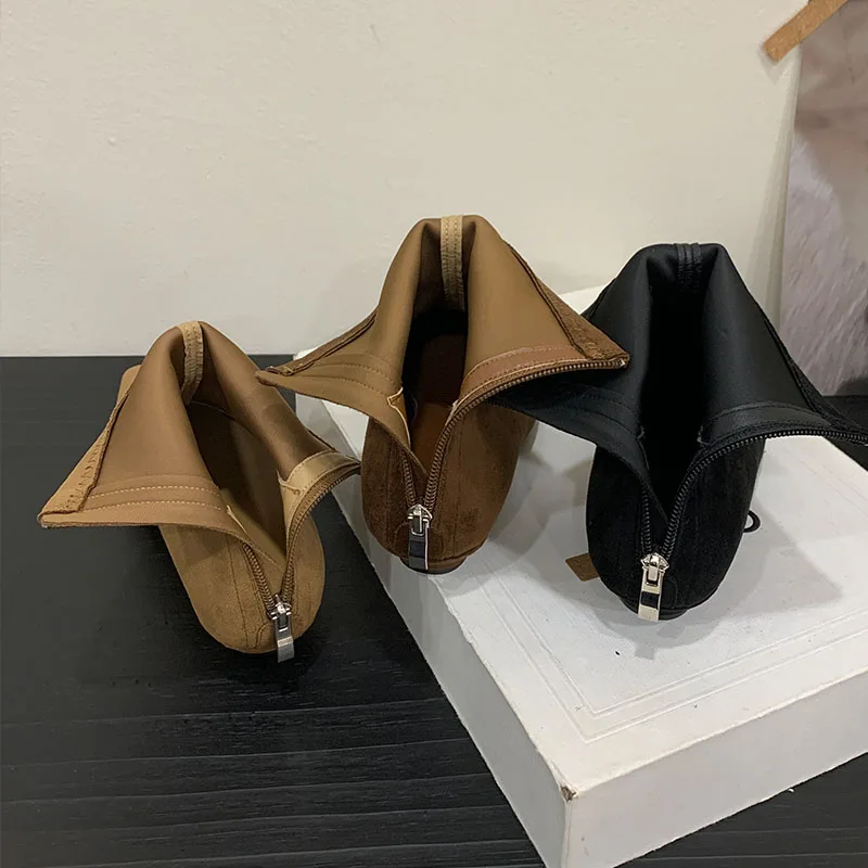 

Зимние модные женские ботильоны на молнии, эластичные ботинки на квадратном низком каблуке, модельные женские короткие ботинки с острым носком, женская обувь, новинка