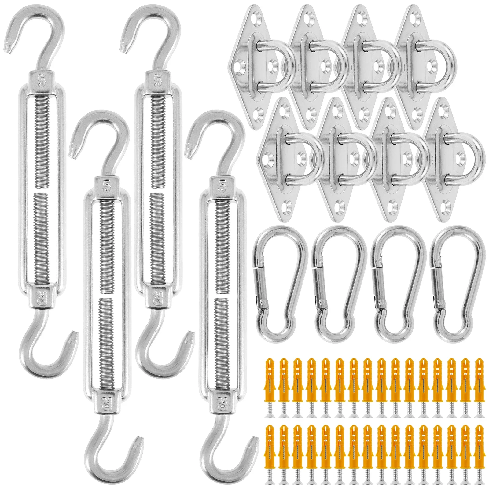 

80Pcs Sun Shade Sail Hardware Kit Stainless Steel Heavy Duty Sunshades Canopy Installation Kit for Install Awning Accessory