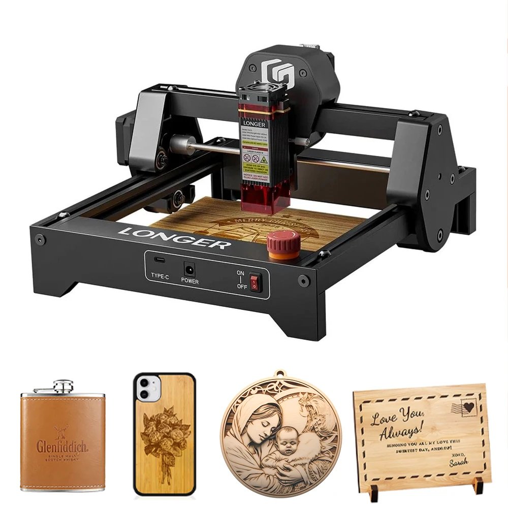 LONGER Mini Laser Engraver 5.5W 3.5W 2.5W Portable Compact Laser Cutter Engraving Machine WiFi DIY Wood Leather Acrylic Crafts Gifts LightBurn LaserGRBL Pre-Assembled