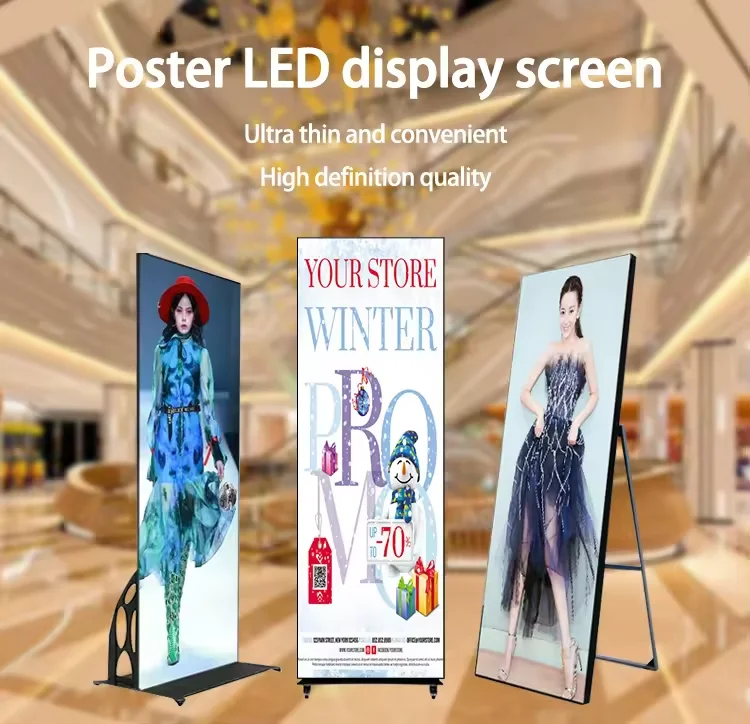 Wifi Controlled Commercial LED Poster Screen P1.86 P2.5 Indoor Movable Digital Advertising Display