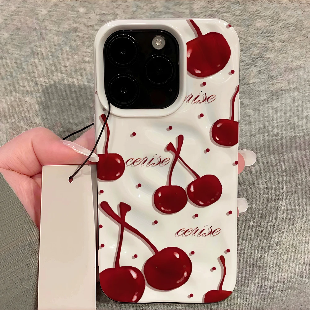 Koreanisches Kirschmuster Handyhülle für iPhone 17 16 15 14 13 12 11 Pro Max 14 15 Plus 17Air Falten-Wellen Weiche Silikon-Schutzhülle – Detail 12