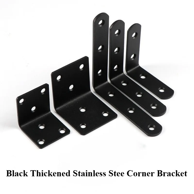 2/4/10pcs Stainless Steel Supporting Black L-Shaped Brackets With  Fixing Right Angle Corners Brace Furniture Hardware