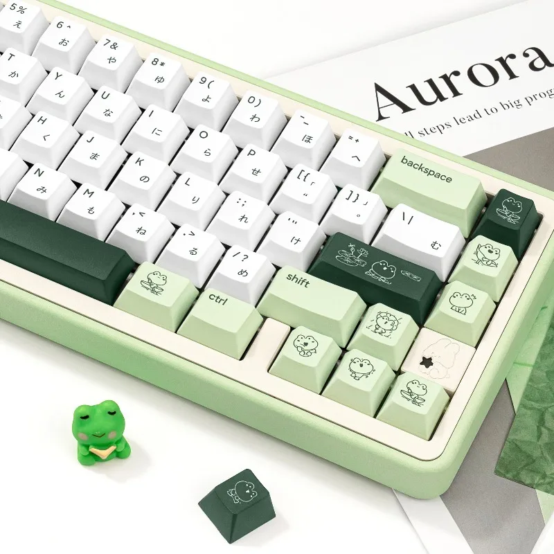 

Набор кейкапов Little Frog, 134 клавиши, кастомный профиль Cherry, японский и английский язык, PBT, зеленые колпачки для механической клавиатуры, мультяшные кейкапы