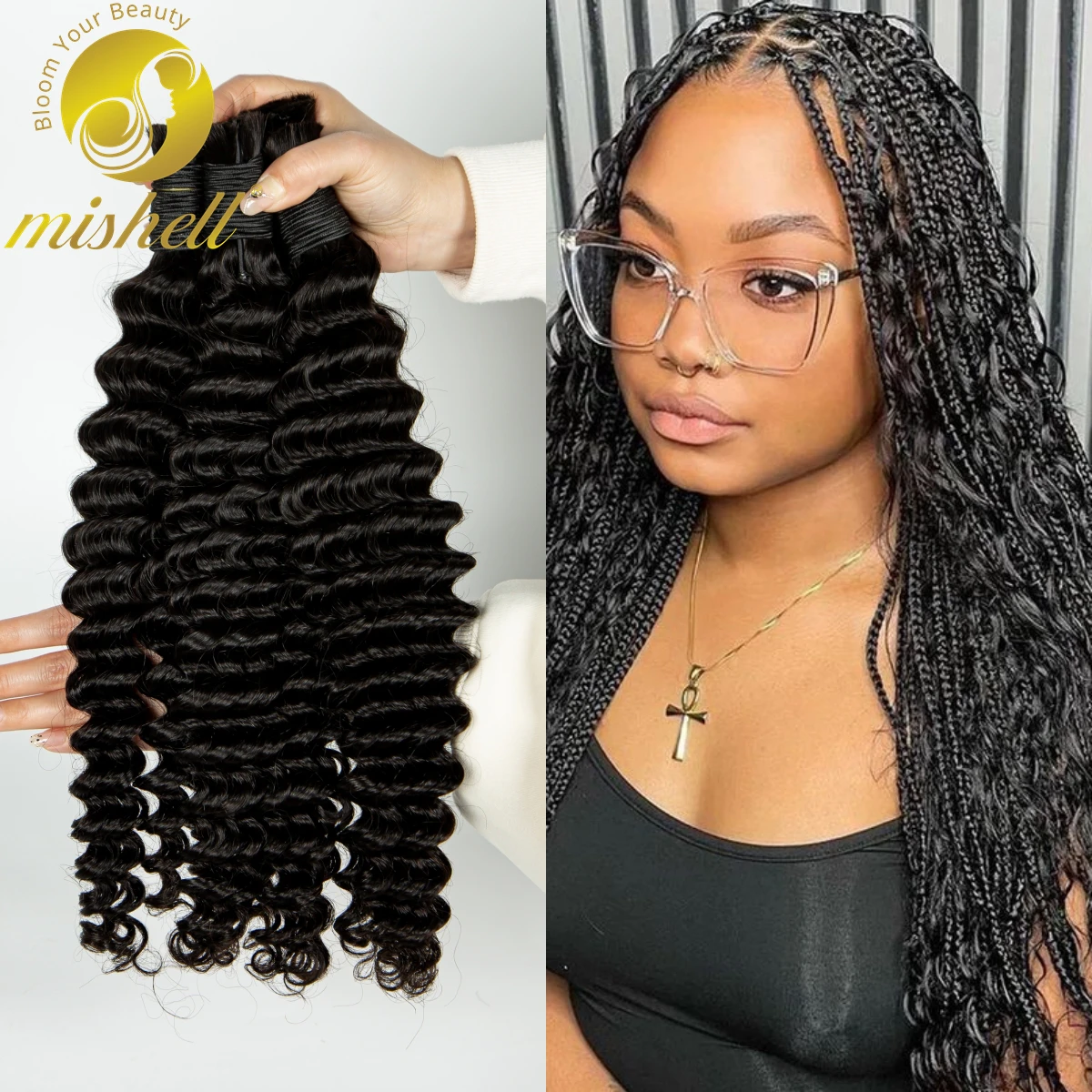 

Natural 26 28 inch Deep Wave Bulk Human Hair for Braiding Curly Human Hair No Weft for Boho Braids 10A Virgin Hair for Extension