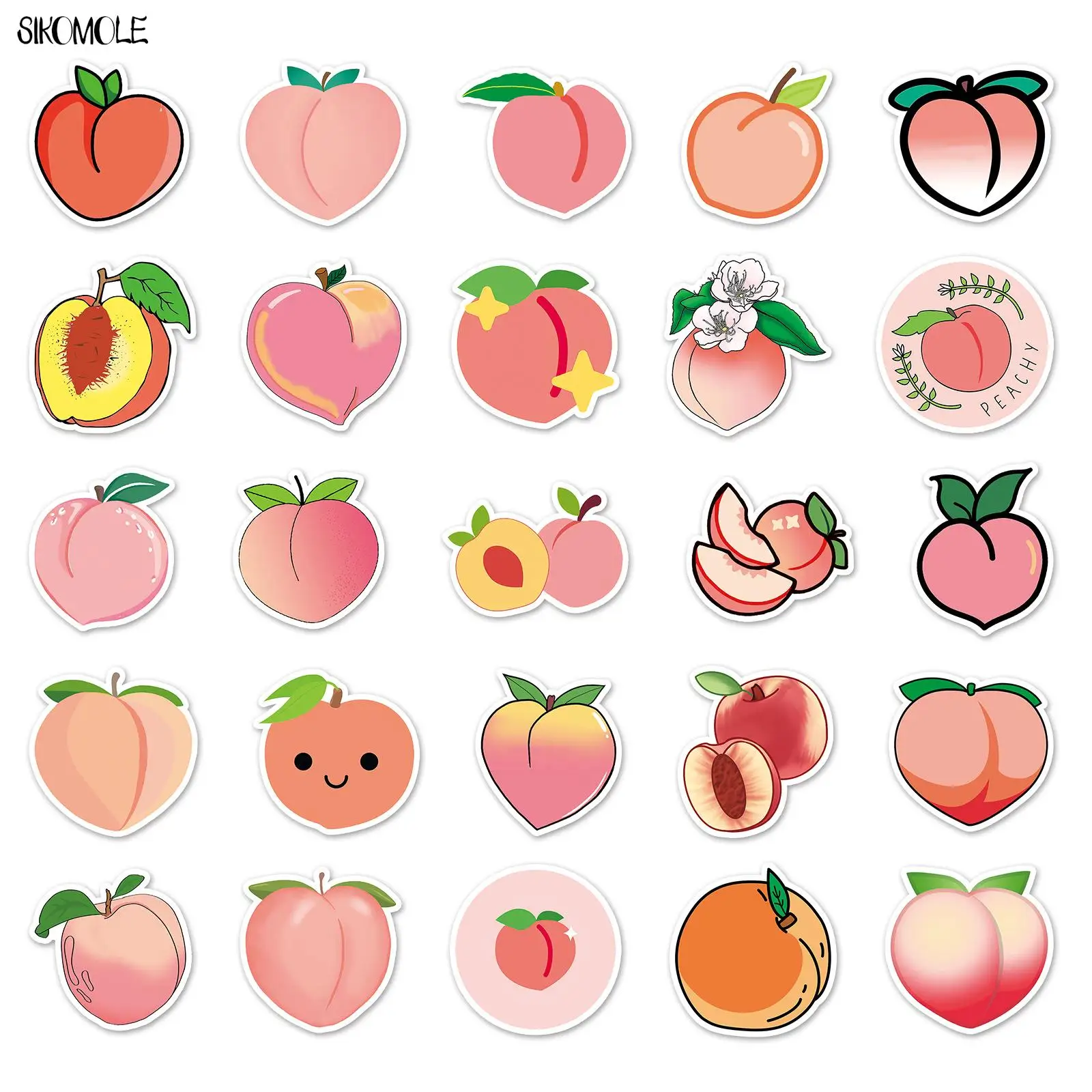 10/30/50pcs Kawaii Peach Stickers Fruits DIY Children Laptop Suitcase Skateboard Guitar Cartoon Graffiti Sticker Kid Gift Toy