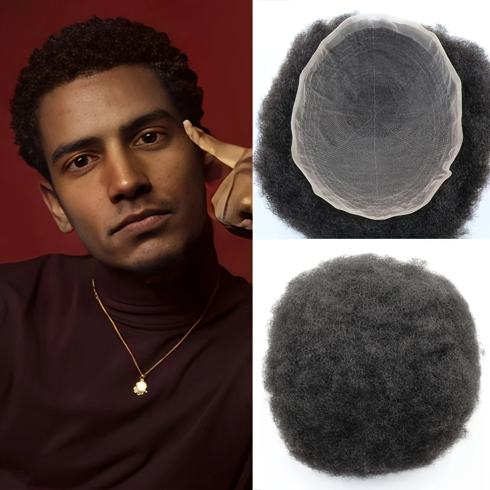 

Мужской парик из натуральных волос 8x10 с полной кружевной основой ручной работы - система замещения волос на макушке с естественными кудрями, дышащий, комфортный для ежедневного ношения, необработанный