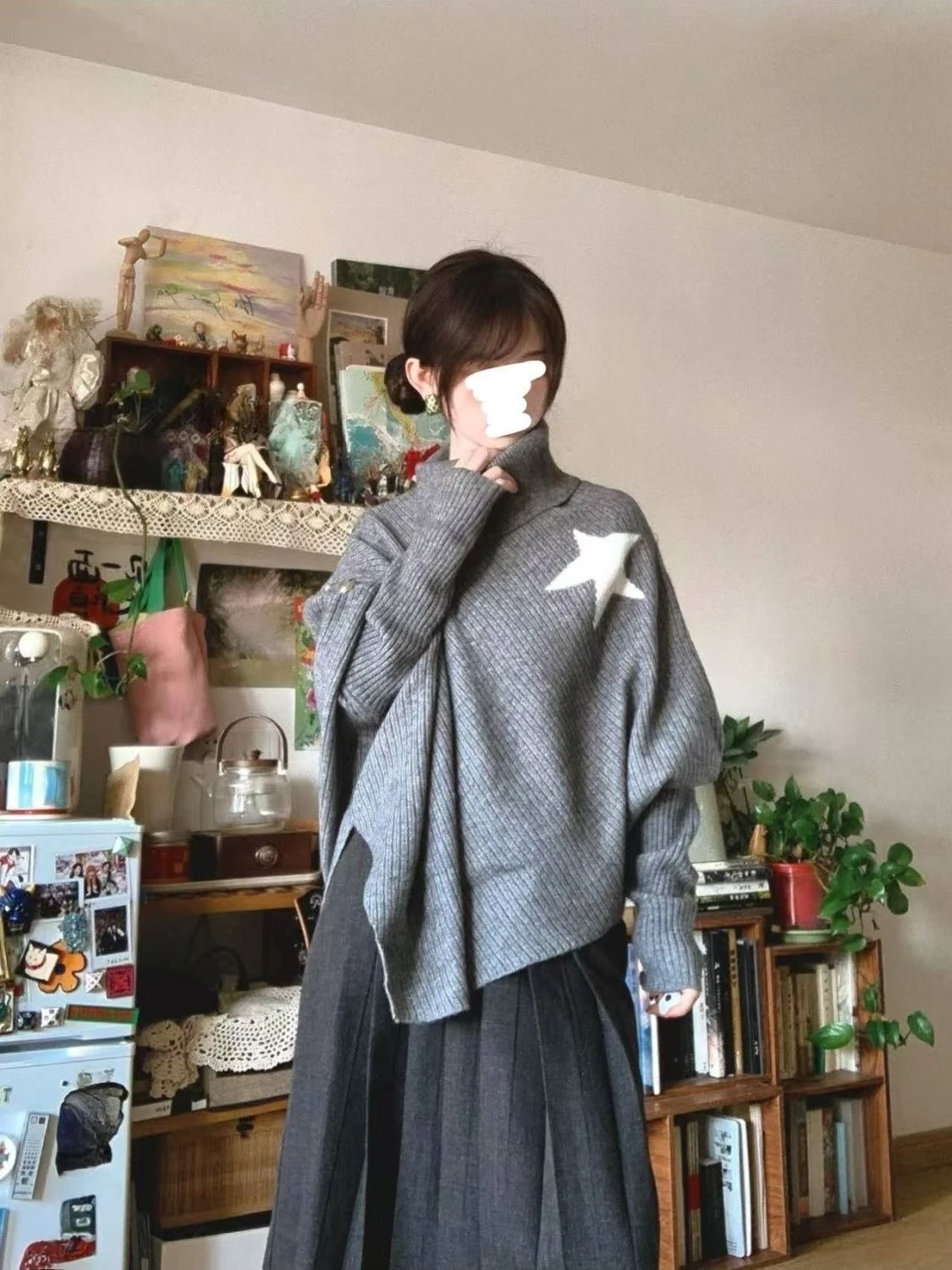 Y2K Irregular Style Korean Sweaters Lapel Long Sleeve Pullovers Star Print Jumper Casual Elegant Chic Tops Girl Streetwear 2025