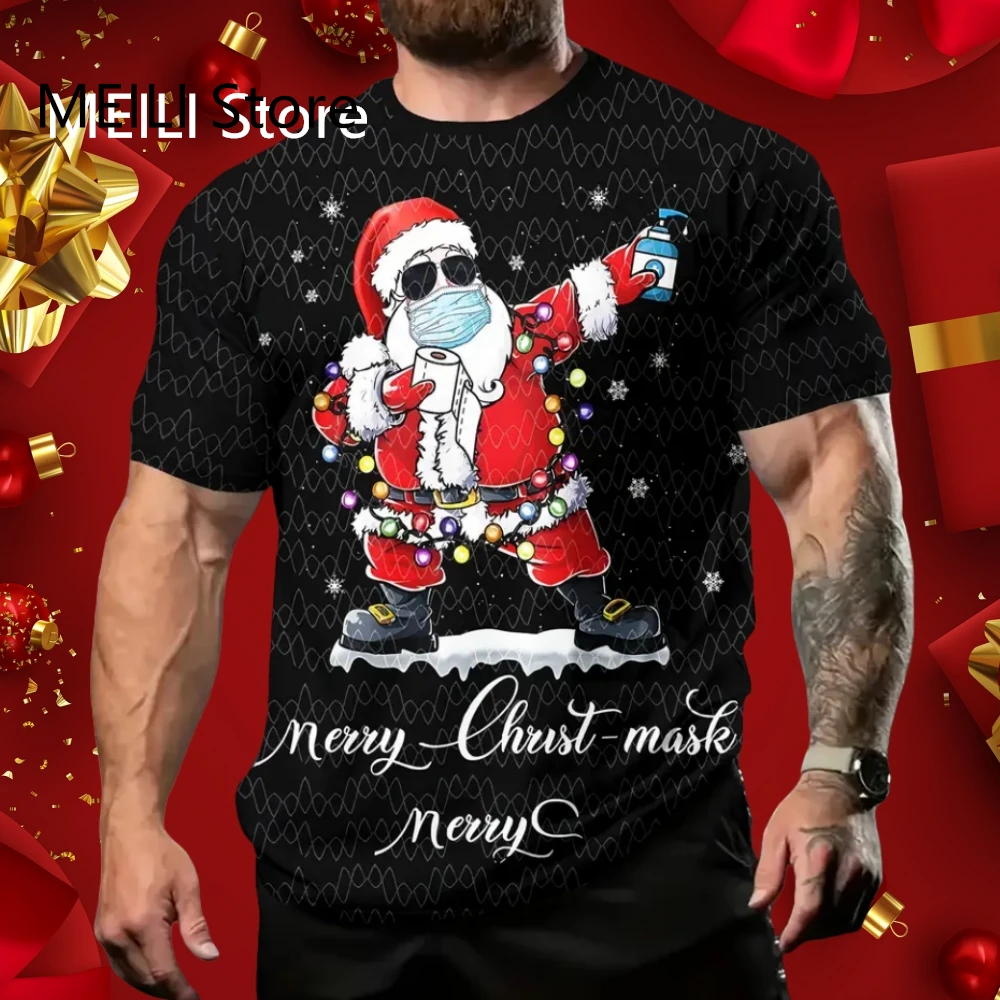 Christmas Festive 3D Printed Snowman T-Shirt for Men Casual O-Neck Top Short Sleeve Polyester Gym Clothing Men Oversized T-Shirt