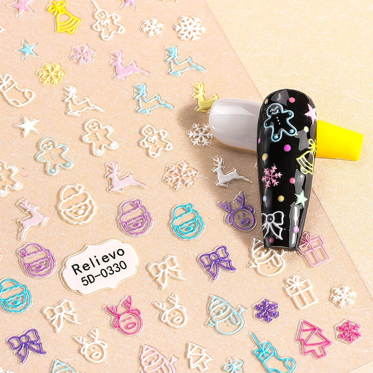 2 uds pegatina navideña para decoración de uñas 5D copo de nieve muñeco de nieve Santa Claus alce calcomanías autoadhesivas para uñas para decoración de manicura DIY