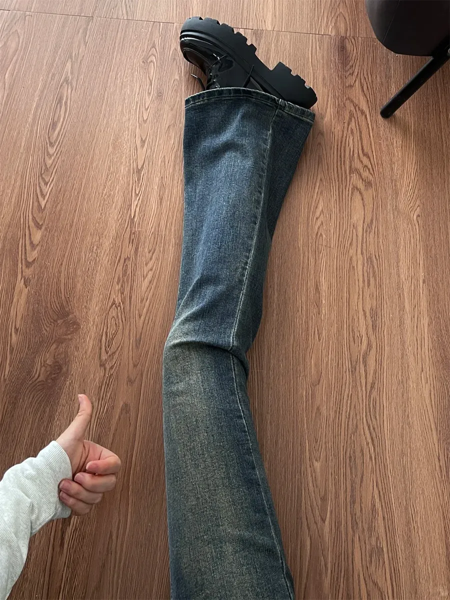 

American Sle High Waist Bell Bot Jeans Women's plus Size Elastic Slimming Cotton Stretch Denim Casual Straight Leg Trousers